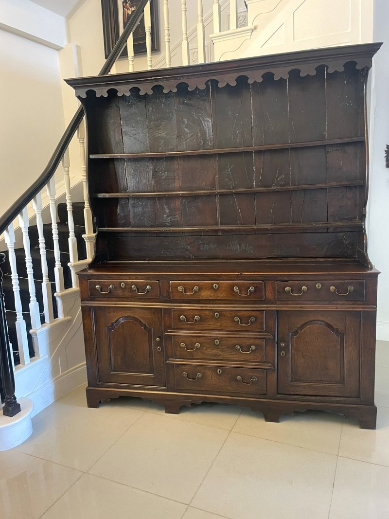 Antique George III Outstanding Quality Oak Welsh Dresser and Original Plate Rack